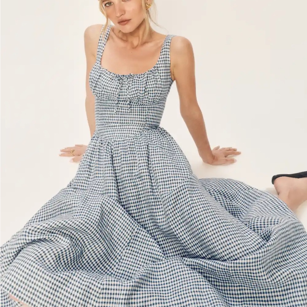 Reformation Blue and White Gingham Maxi Dress
